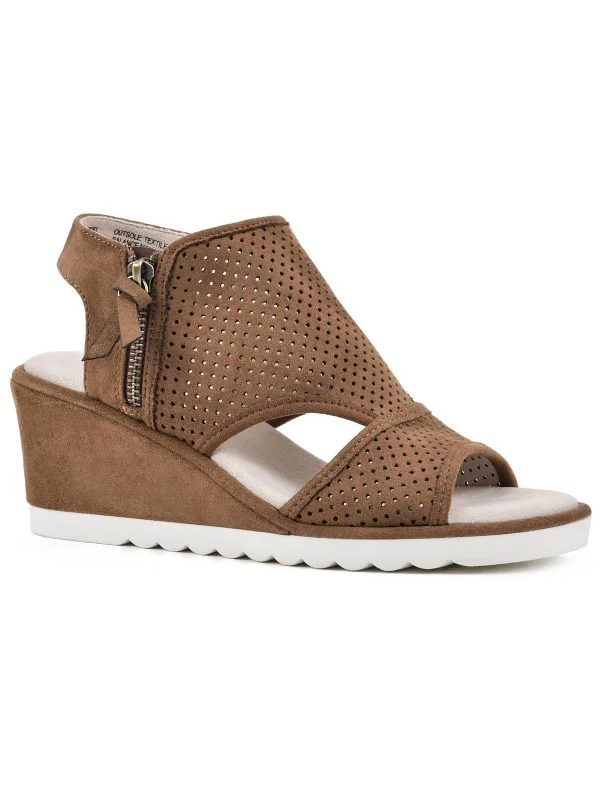 Lightweight Shoes Abby Womens Faux Suede Perforated Wedge Sandals