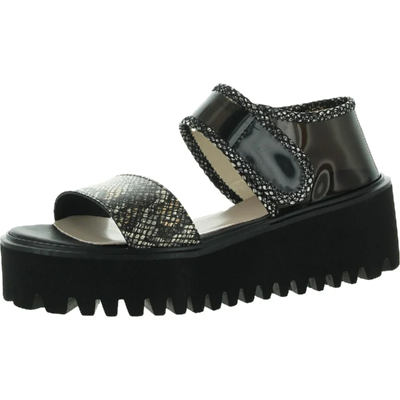 Statement Casual Shoes All Black Womens Clear & Easy Ankle Strap Wedge Flatform Sandals