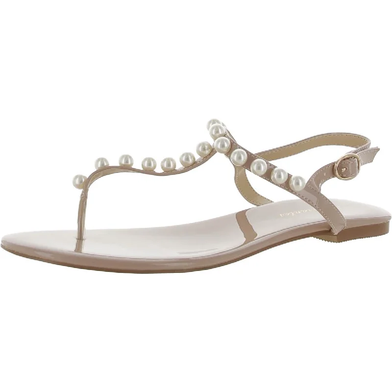 Comfortable Flat Feet Shoes Amarantos Womens Pearls Thong Ankle Strap