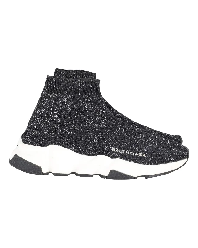 Comfortable Durable Shoes Balenciaga Glittered Speed Trainers in Black and Silver Polyester