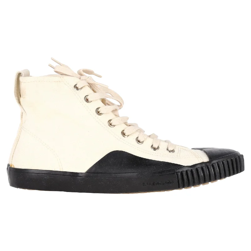 Luxury Formal Shoes Deals Balenciaga Rubber Cap Toe High Top Sneakers in White Canvas