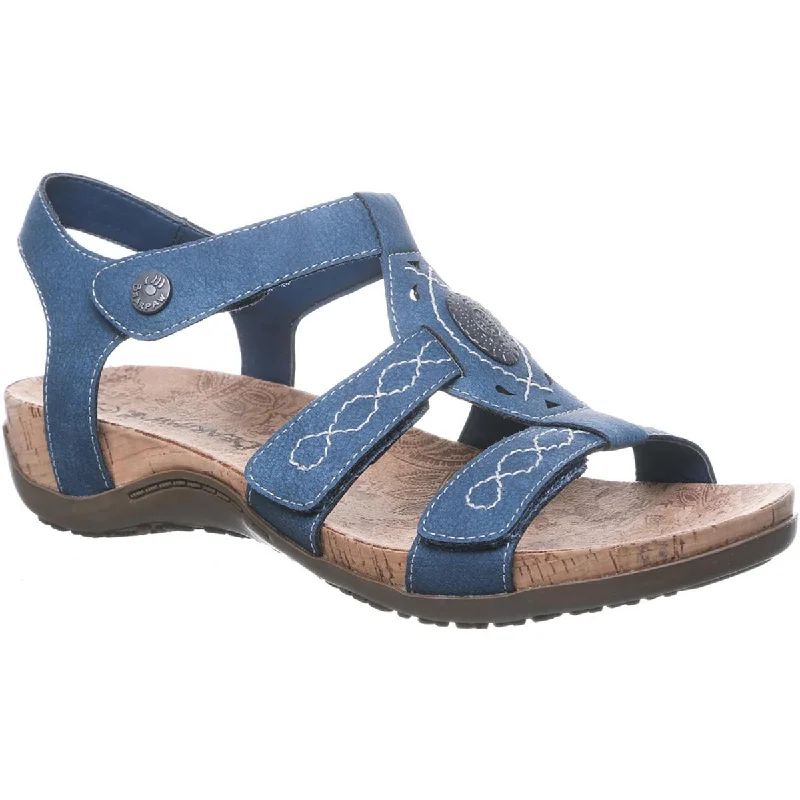 Comfortable Work Shoes Bearpaw Womens RIDLEY II Faux Leather Open Toe Wedge Sandals