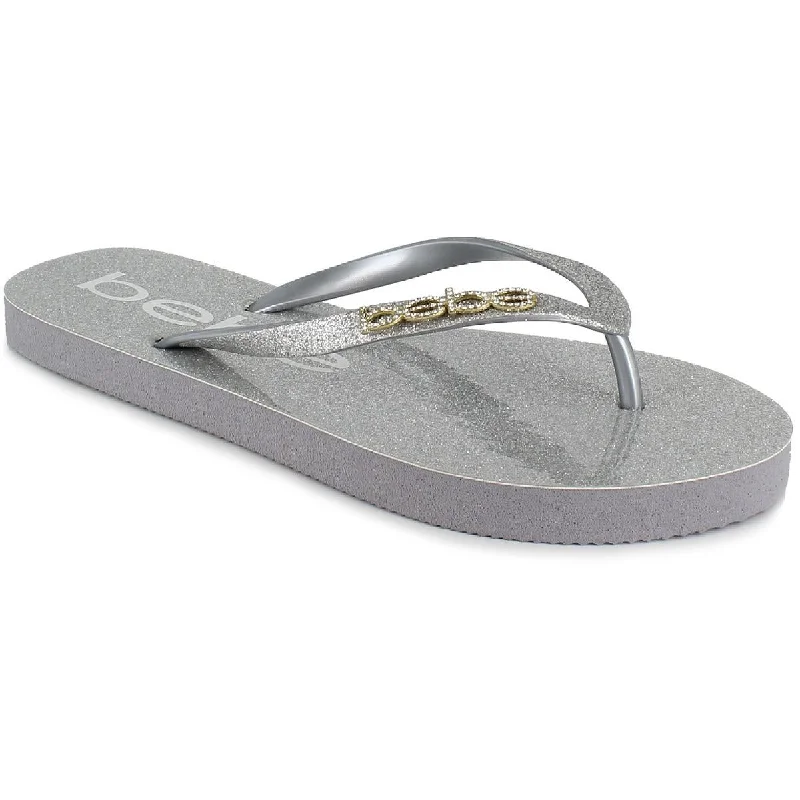 Mega Sales Bebe Womens Tracee Faux Leather Slip On Flip-Flops