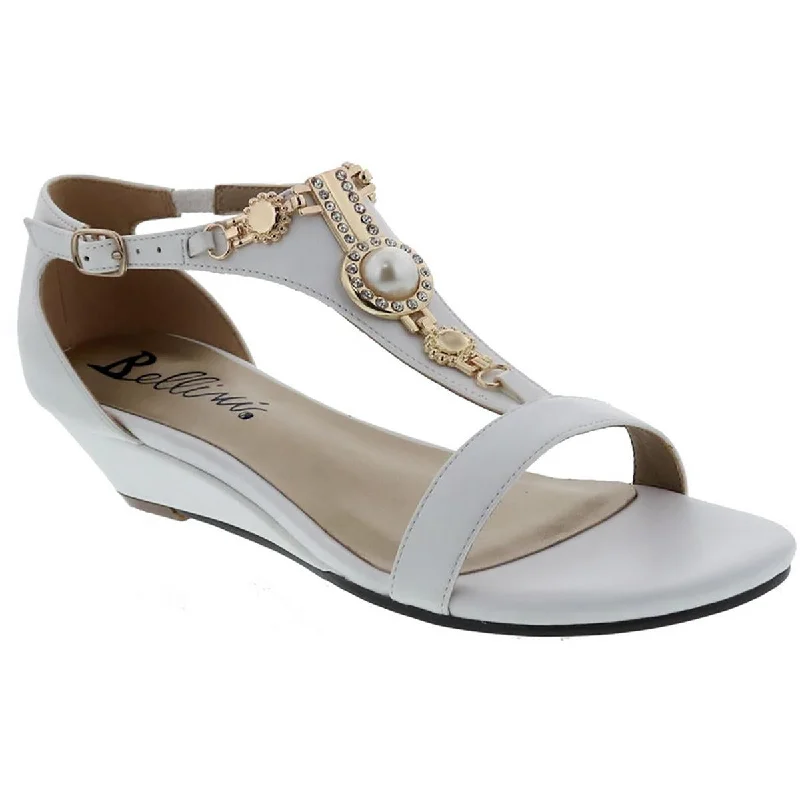Comfortable Flats Bellini Womens Lynn Faux Leather Embellished Wedge Sandals
