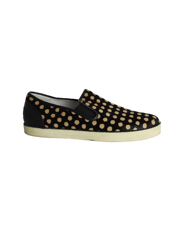Statement Boots Offer Bottega Veneta Polka-dot Pony-style Slip-on Sneakers in Black Calfskin Leather