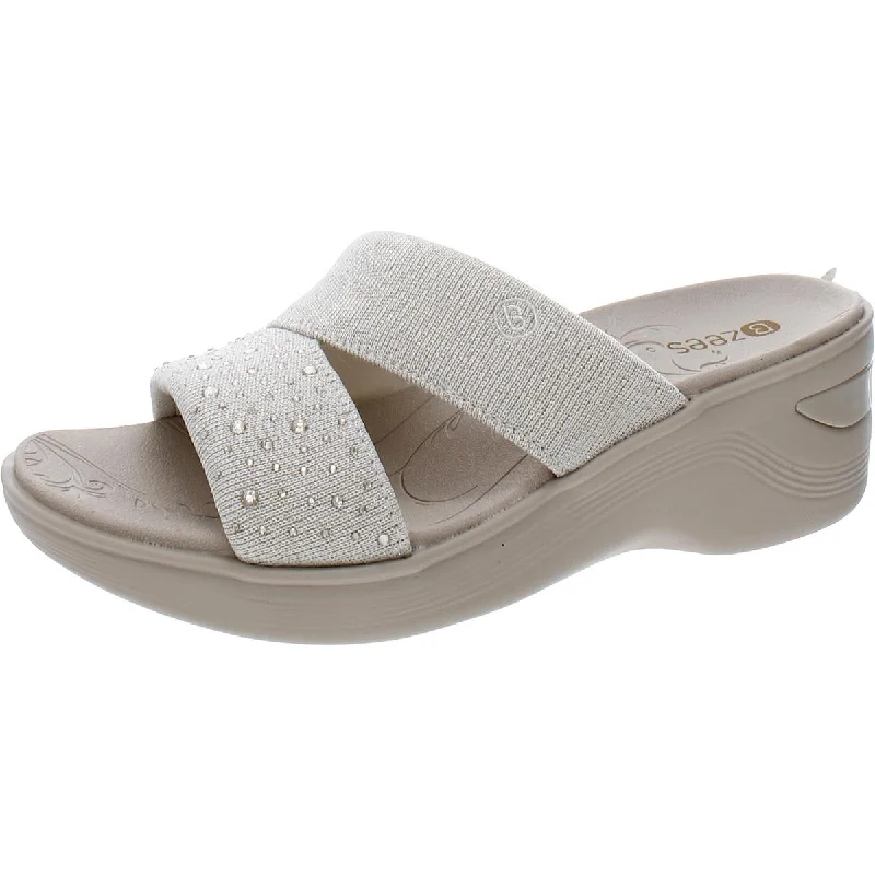 Mega Sale Bzees Womens Dynasty Bright Metallic Embellished Wedge Sandals