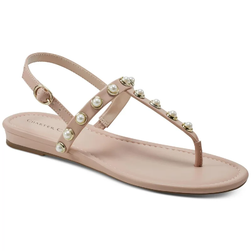 Limited Time Offer Charter Club Womens Avita Faux Leather Embellished Slingback Sandals