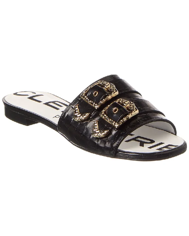 Stylish Walking Shoes Clergerie Kid Croc-Embossed Leather Sandal
