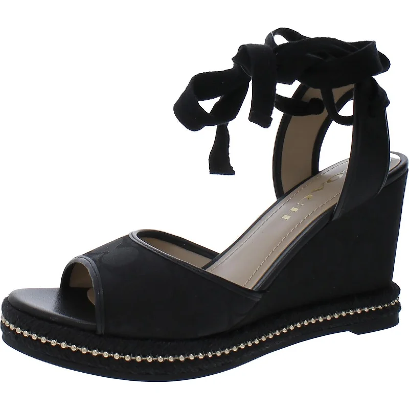Bold Fashion Sales Coach Womens Leather Trim Ankle Tie Slingback Sandals