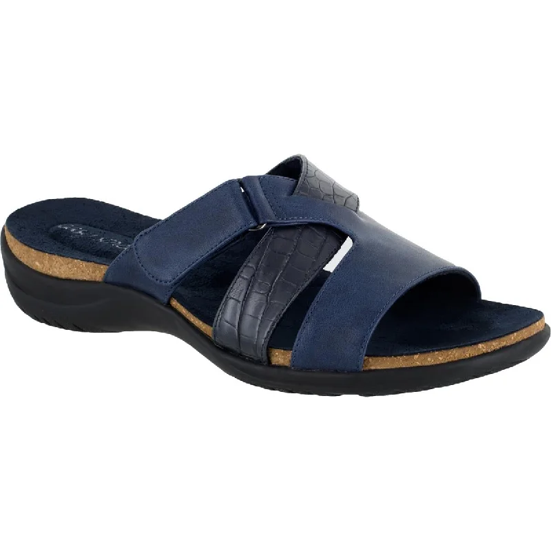 Ultra-Light Footwear Sale Easy Street Womens Frenzy Faux Leather Flat Slide Sandals