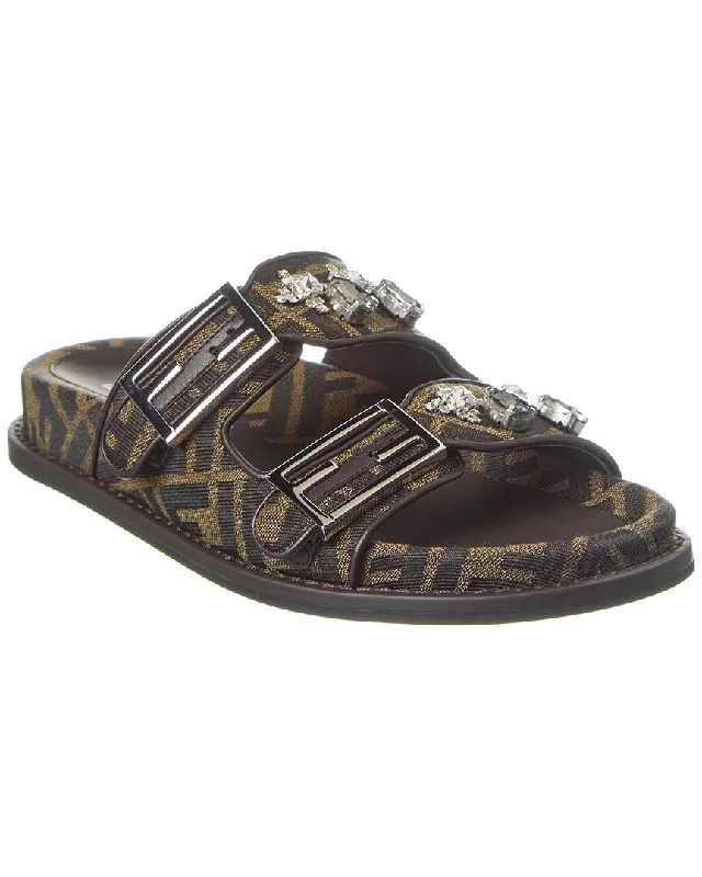 Comfortable Slip-Resistant Shoes FENDI Feel FF Leather-Trim Sandal