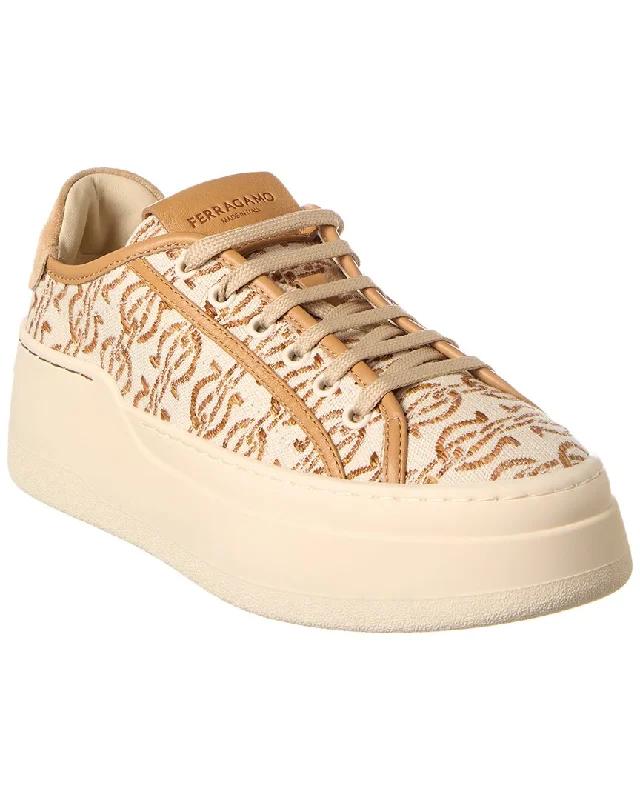 Designer Casual Shoes Ferragamo Dahlia Canvas & Leather Platform Sneaker