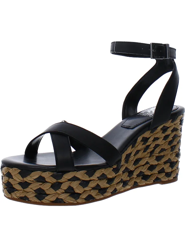 Street-Ready Casual Shoes Fettana Womens Leather Criss-Cross Wedge Sandals