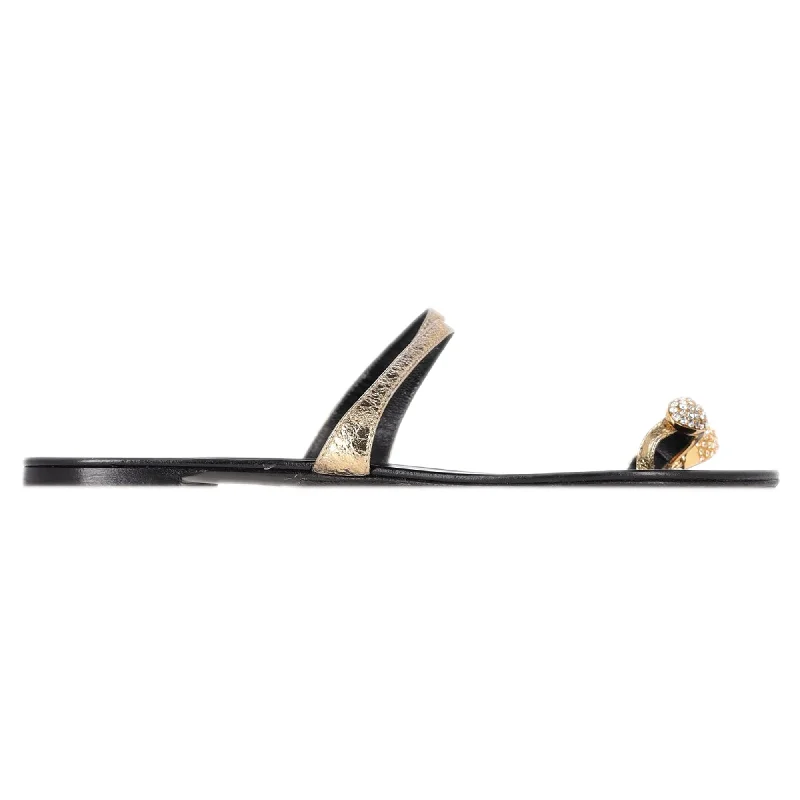 Comfortable Work Shoes Giuseppe Zanotti Embellished Toe Ring Flat Sandals in Gold Nappa Leather