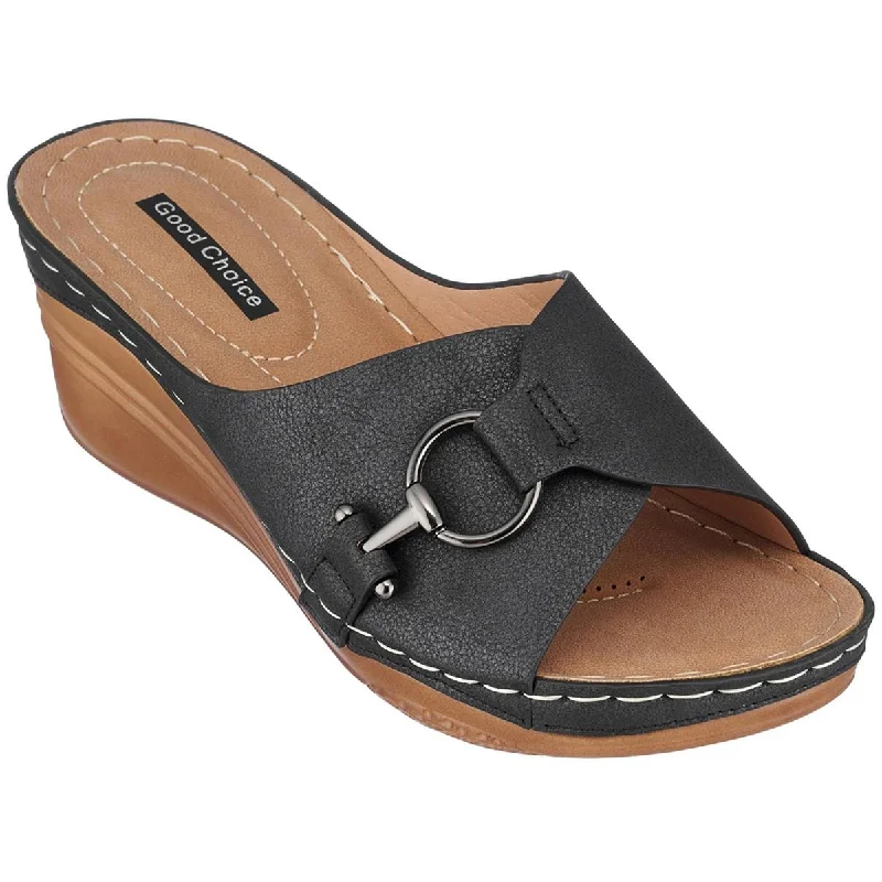 Limited Time Flash Sale Good Choice Womens Bay Faux Leather Slip On Wedge Sandals