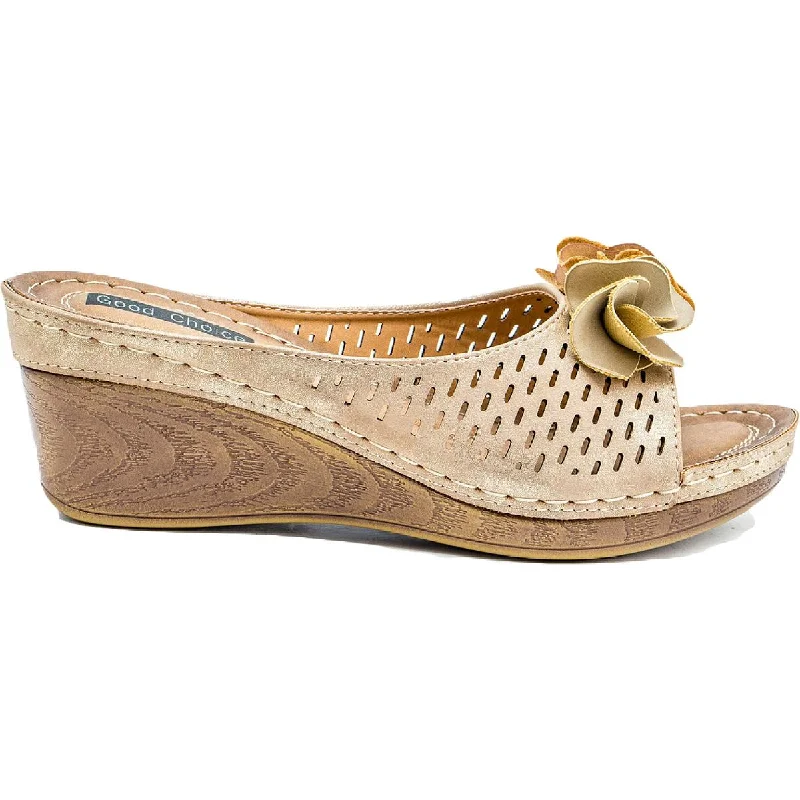 Modish Fashion Discounts Good Choice Womens Juliet Faux-Leather Perforated Wedge Sandals