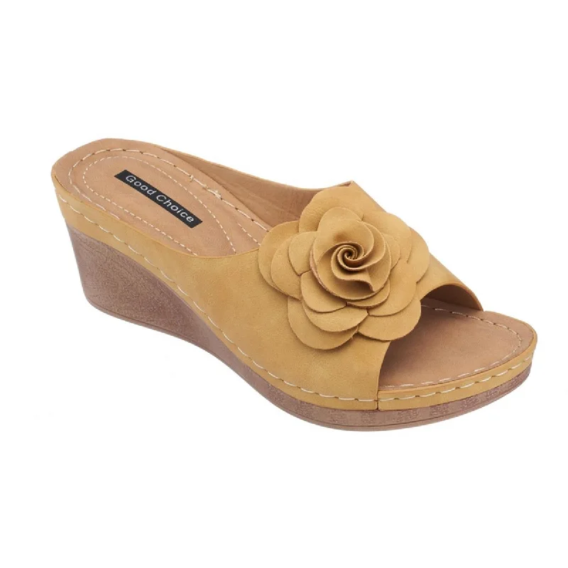 Stylish Savings Good Choice Womens Tokyo Faux Leather Floral Wedge Sandals