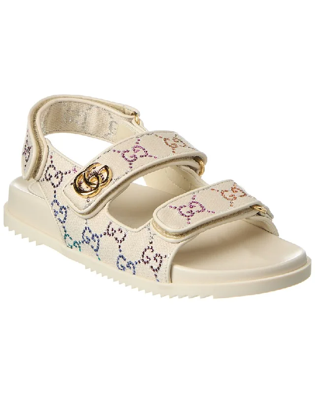 Fashionable Casual Loafers Gucci Double G Crystal Canvas Sandal