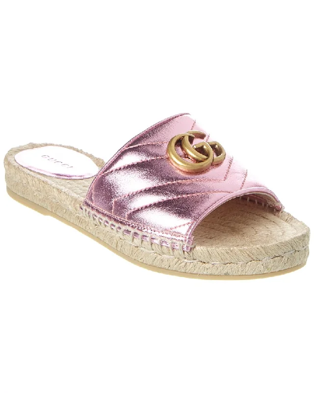 Comfortable Stretchy Shoes Gucci GG Metallic Leather Espadrille Sandal