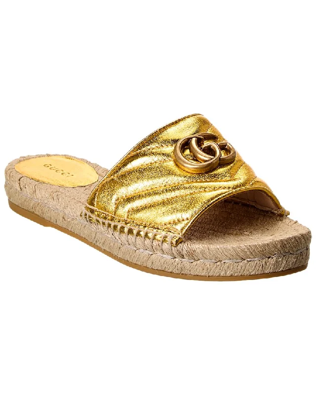 Classy Style Discounts Gucci GG Metallic Leather Espadrille Sandal