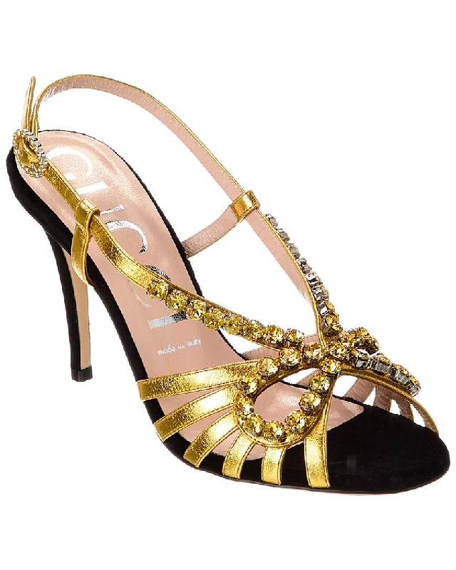 Sustainable Fashion Extravaganza Gucci Leather & Velvet Slingback Sandal