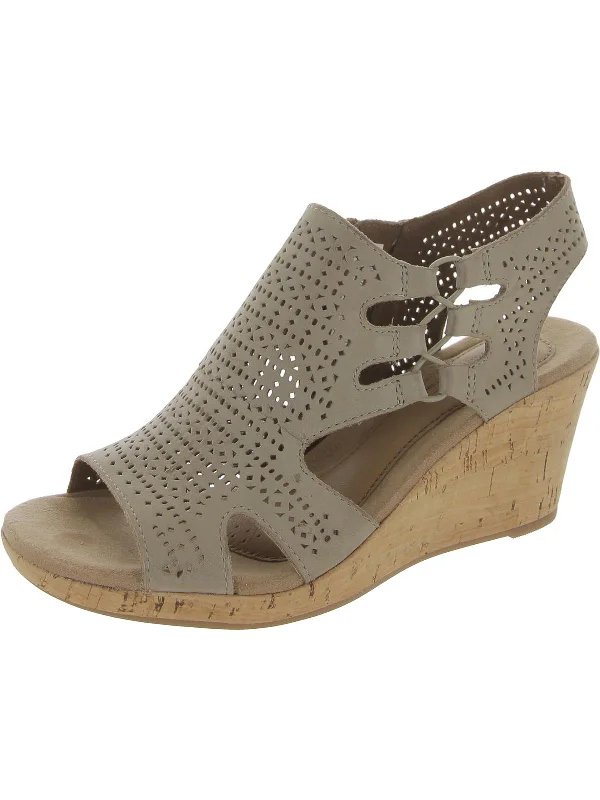 Sale For Women Janna Womens Leather Perforated Wedge Sandals