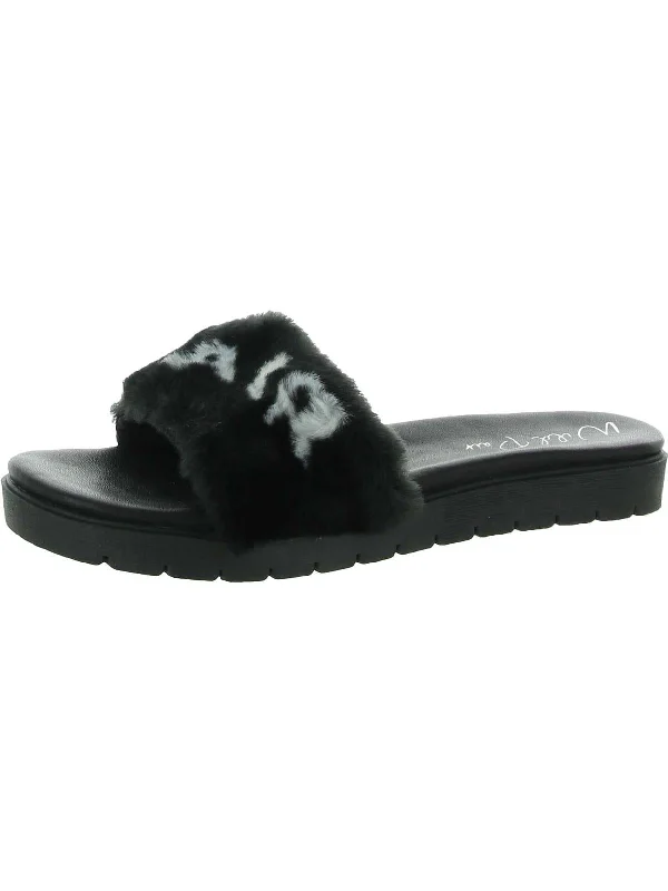 Winter Warehouse Sale Jeleen Womens Faux Fur Slip On Pool Slides