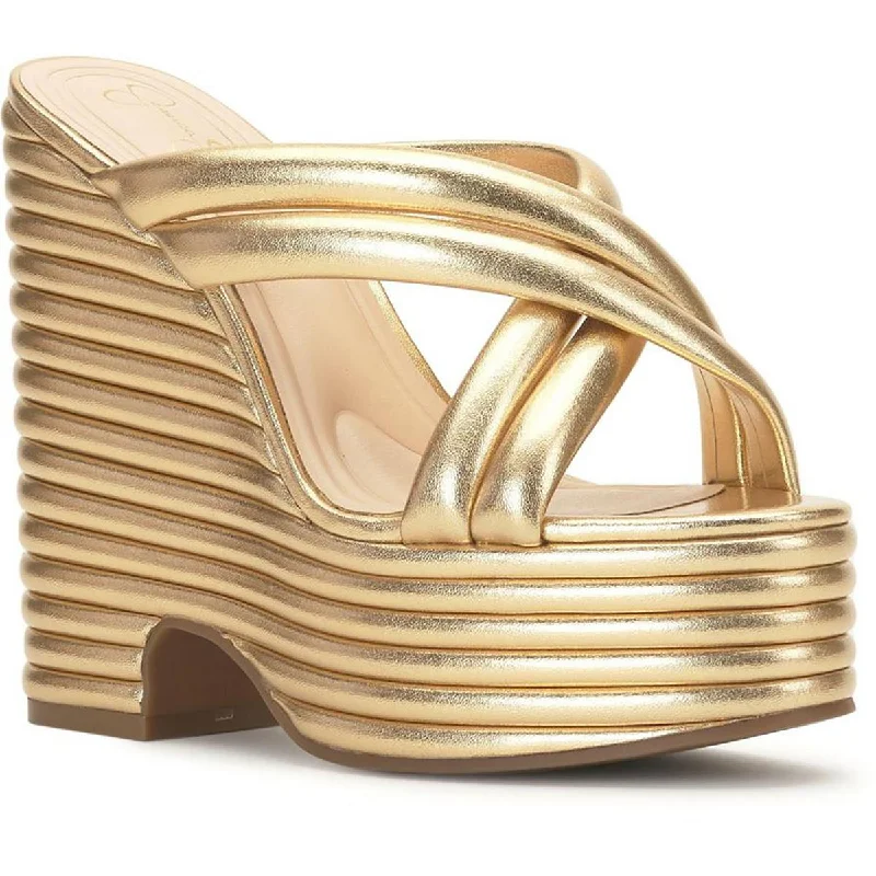 Top Deals Jessica Simpson Womens Citlali Faux Leather Slip-On Wedge Sandals