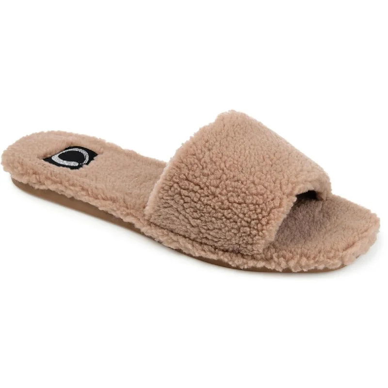 Stylish Statements Journee Collection Womens Faux Fur Slip-On Slide Sandals