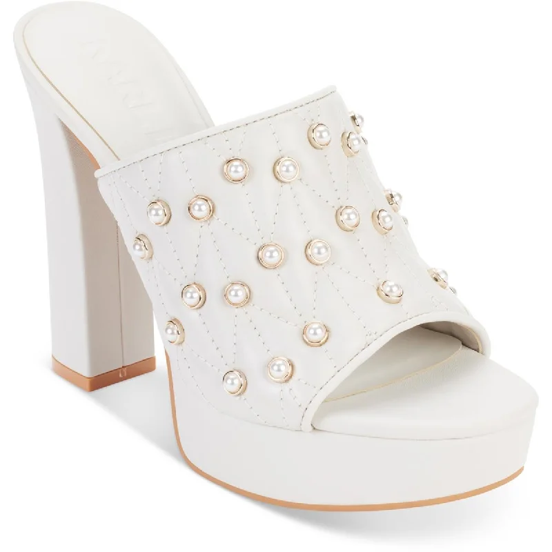 Modern Flat Shoes Offers Karl Lagerfeld Paris Womens Leather Embellished Slide Sandals