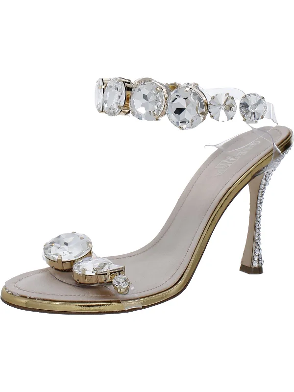 Fashion Forward Large Crystal Womens Leather Jeweled Heels