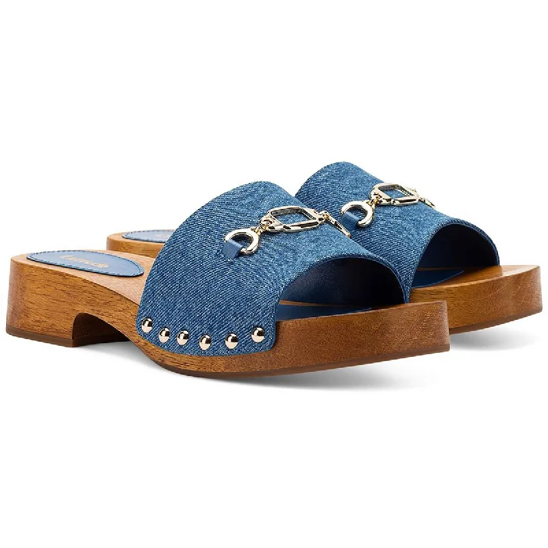 Women's Business Casual Shoes Larroude Womens Zuzi Denim Chain Slide Sandals