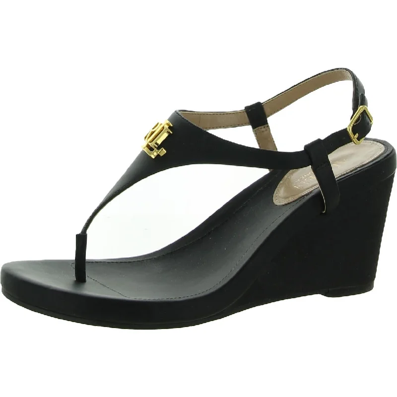 Trend Leading Collection Lauren Ralph Lauren Womens Jeannie Faux Leather Logo Wedge Sandals