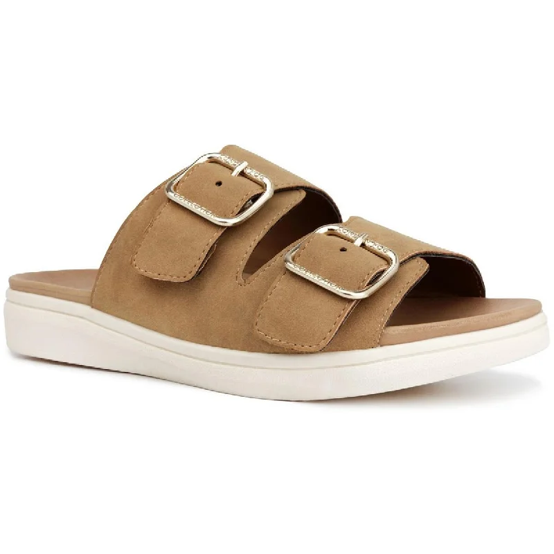 Smart Casual Deals London Fog Womens Lorraine Faux Leather Double Buckle Slide Sandals