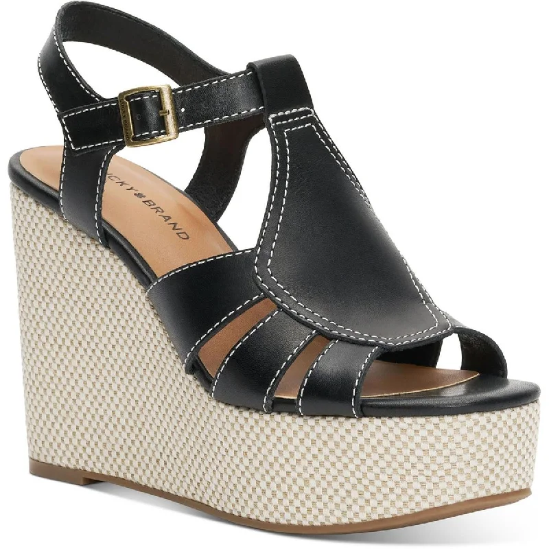 Exclusive Discounts Lucky Brand Womens Ressica Leather Open Toe Wedge Sandals