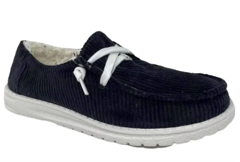 Trendy Outdoor Casual Shoes Marcy Corduroy Sneaker In Black