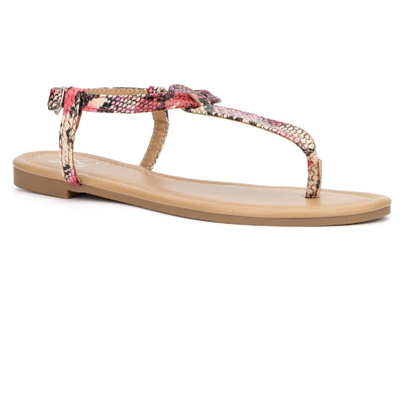 Quick Grab Deals New York & Company Womens Faux Leather T-Strap Sandals