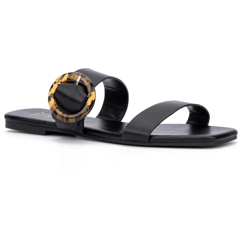 Functional Comfort Shoes Deals New York & Company Womens Gala Faux Leather Slip On Slide Sandals Functional Comfort Shoes Deals New York & Company Womens Gala Faux Leather Slip On Slide Sandals