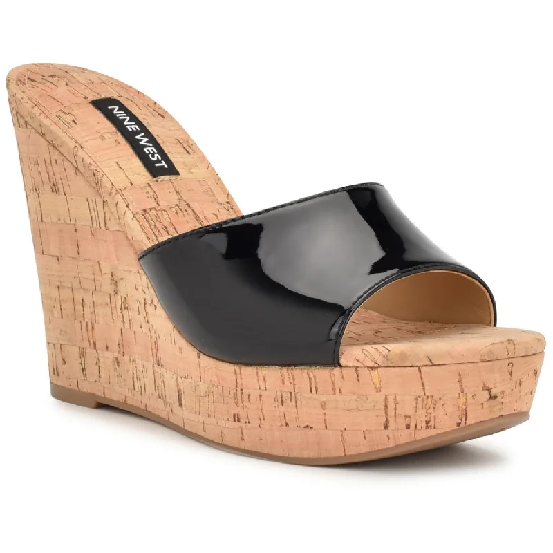 Catch Every Fashion Trend Nine West Womens Herden Patent Cork Wedge Sandals