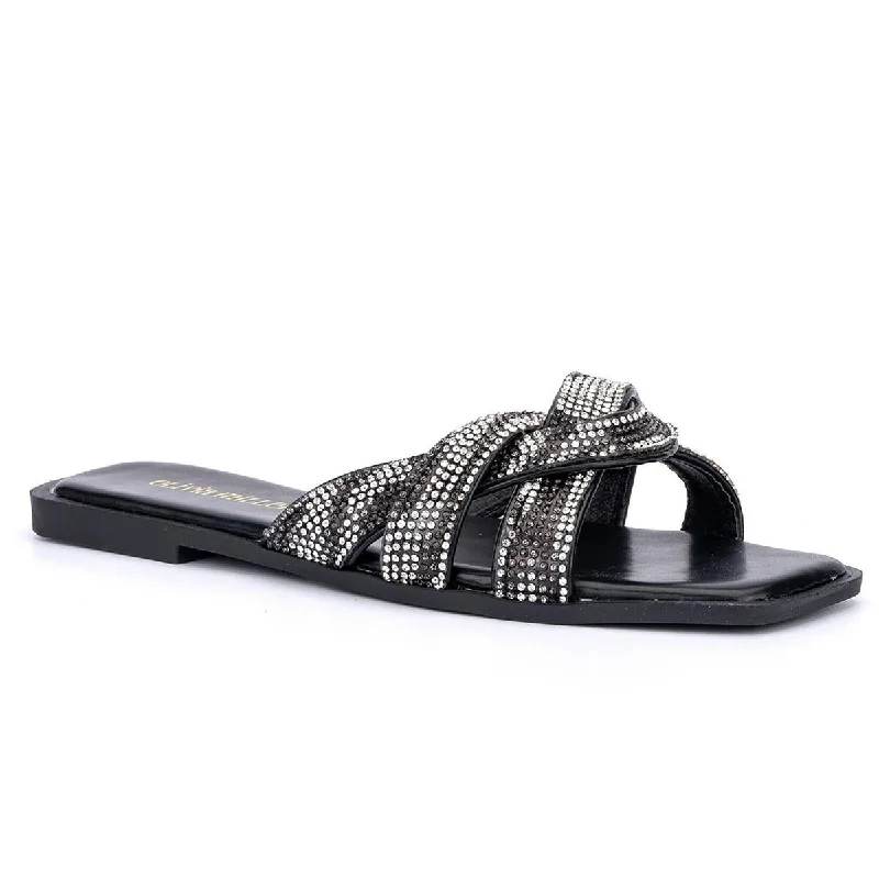Durable Fashion Picks Olivia Miller Womens Marianne Rhinestone Square Toe Slide Sandals