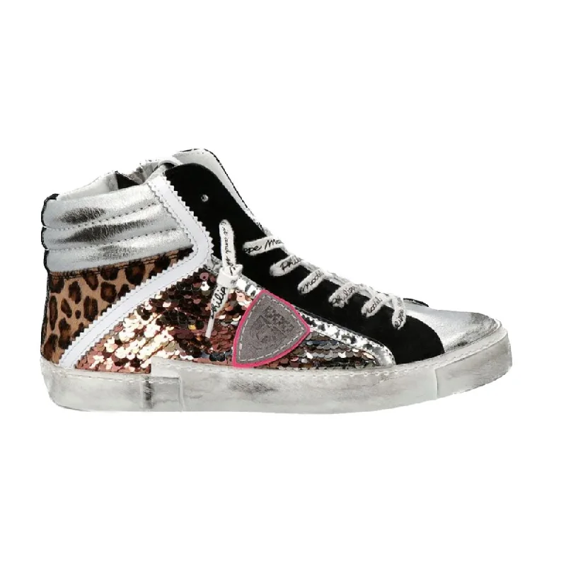 Soft Sole Casual Shoes Philippe Model Elegant  Leather Sneakers with Sequin Women's Details