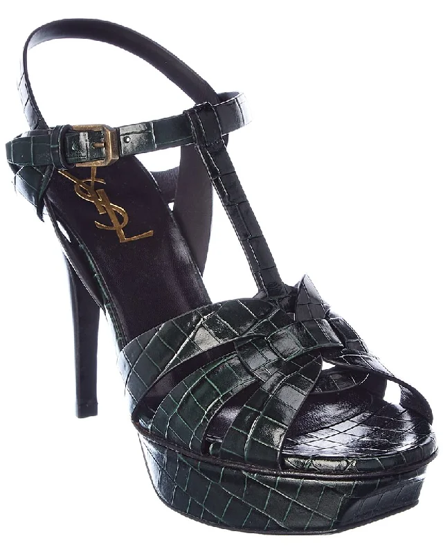 Fall Sale, Prices Drop Saint Laurent Tribute 75 Croc-Embossed Leather Platform Sandal