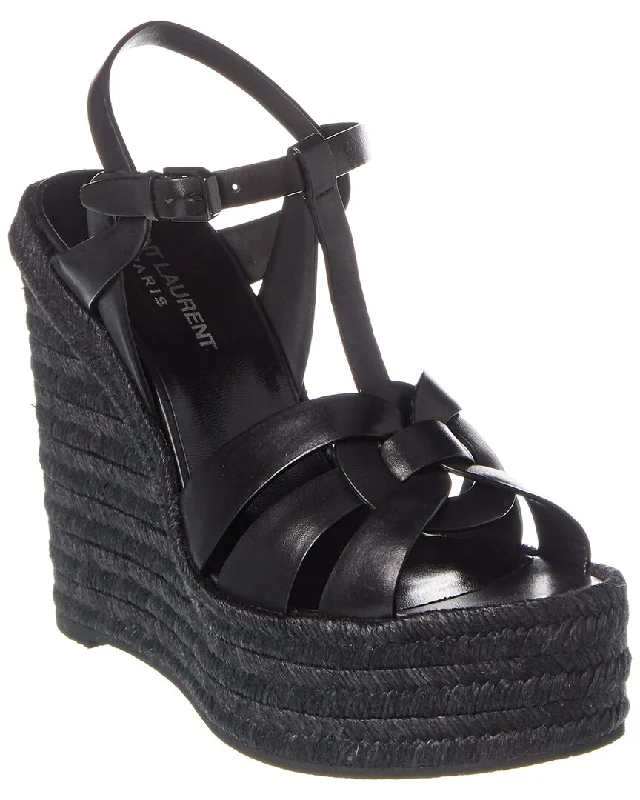 Classic Modern Offers Saint Laurent Tribute 85 Leather Espadrille Wedge Sandal