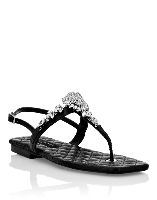 Massive Savings Sandals Flat Crystal Skull with Crystals