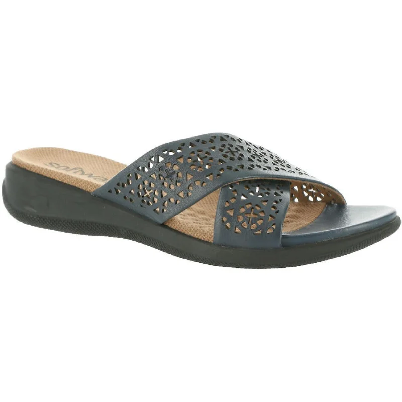 Comfortable Outdoor Shoes SoftWalk Womens Tillman Leather Cross Strap Slide Sandals