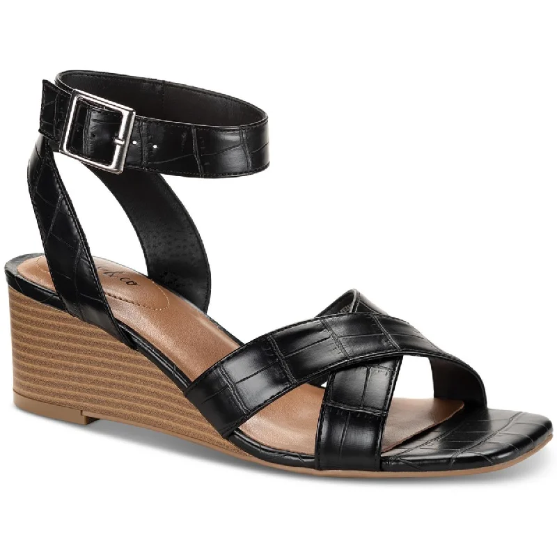 Modern Flat Shoes Offers Style & Co. Womens Leezaap Sling Back Faux Leather Wedge Sandals