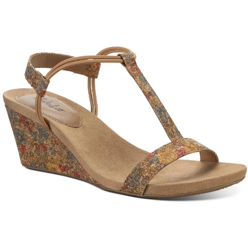 Comfortable Dress Shoes Style & Co. Womens Mulan Metallic T-Strap Wedges