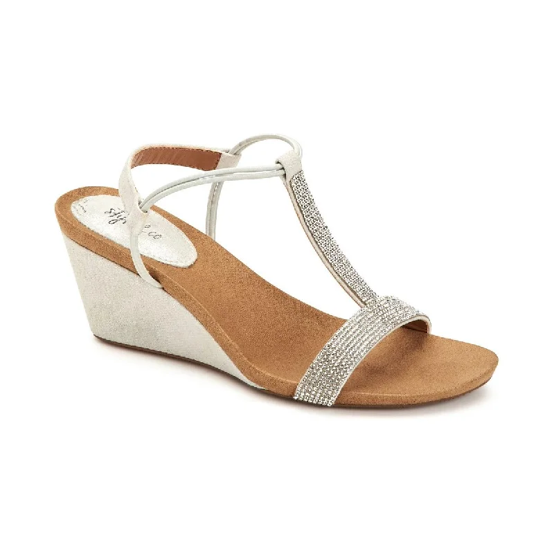 Seasonal Trends Style & Co. Womens Mulan2 Rhinestone T-Strap Wedges