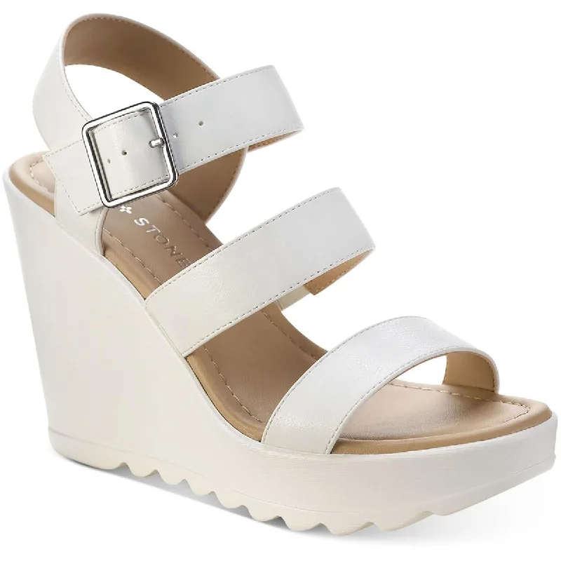 Women's Fluffy Indoor Shoes Sun + Stone Womens Siennaa Faux Leather Strappy Wedge Heels