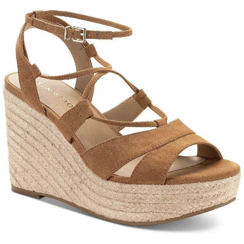 Modern Urban Slip-Ons Sun + Stone Womens Tiinsleyy Faux Suede Ankle Strap Platform Sandals